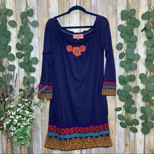 Johnny Was Blue OTS Embroidered Boho Dress